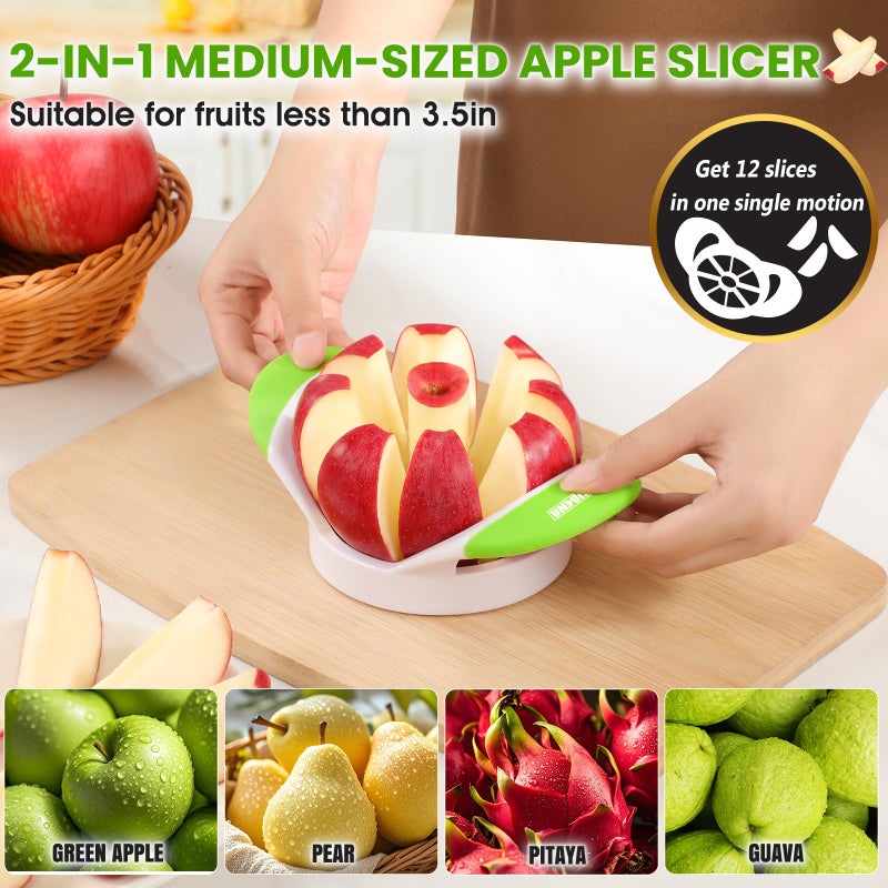 SCHVUBENR 3.5 Inch Apple Slicer with 8 Sharp Blades - Professional Apple Cutter - Stainless Steel Apple Corer - Super Sharp Apple Slicer and Corer - Slice Apple with Ease(Green) - Image 2